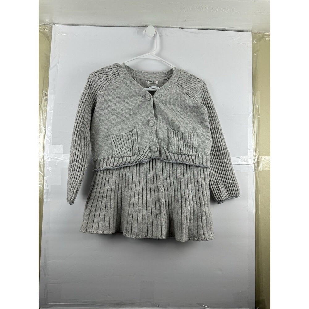 Max Studio Kids Girls Sz 10-12 Gray Ribbed Knit Cardigan & Skirt Set Metallic